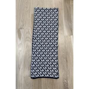 Michael Kors MK Logo Monogram Knit Winter Scarf Black & White 60” x 10.25”